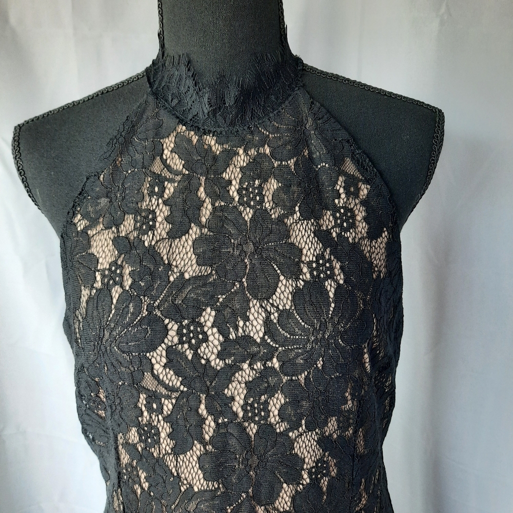 San Souci Black Lace Dress Halter Neck Stretch Midi Lgth Dark Floral - Picture 3 of 14